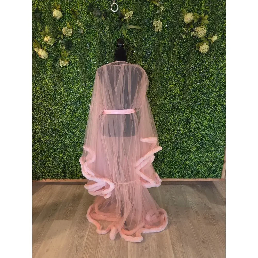 Sheer pink tulle boudoir robe